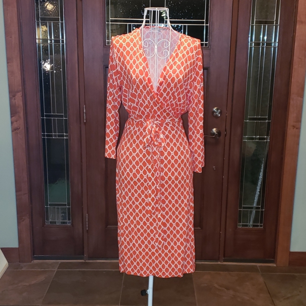 Orange and white pattern wrap dress